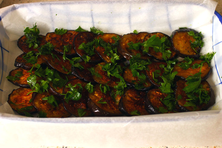 Casserole with mushrooms, eggplant and mashed potatoes