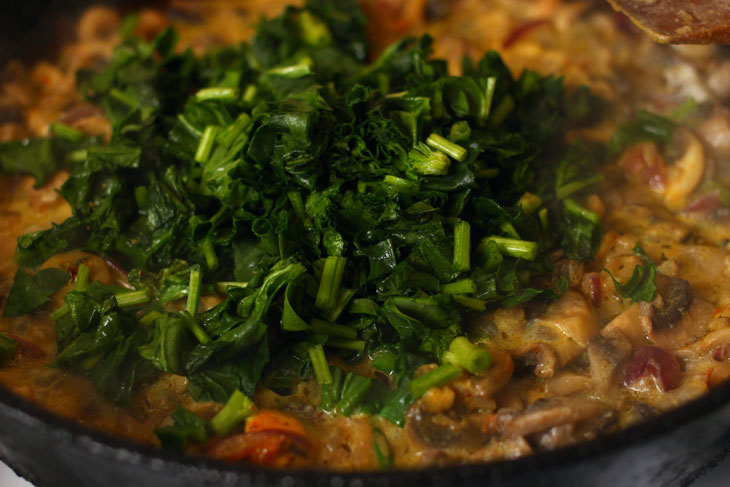 Casserole with mushrooms, eggplant and mashed potatoes