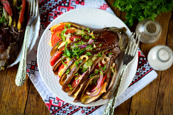 Eggplant Fan with Tomatoes and Cheese