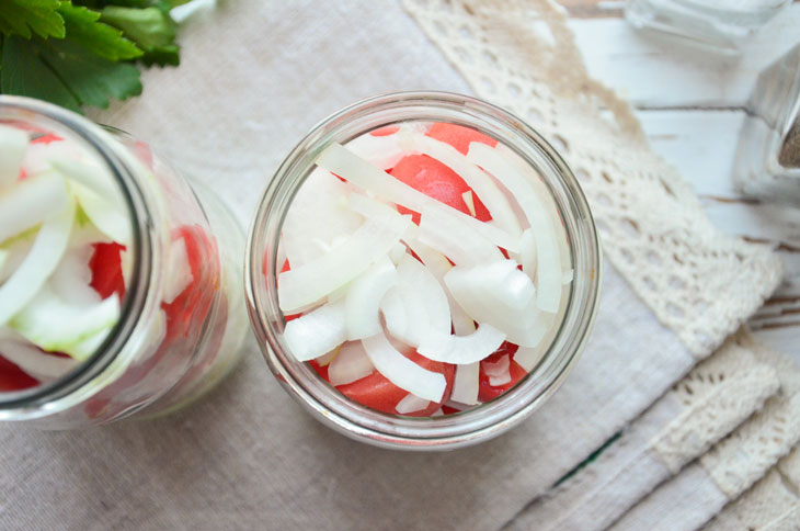 Tomato salad with onions for the winter - will become a favorite snack