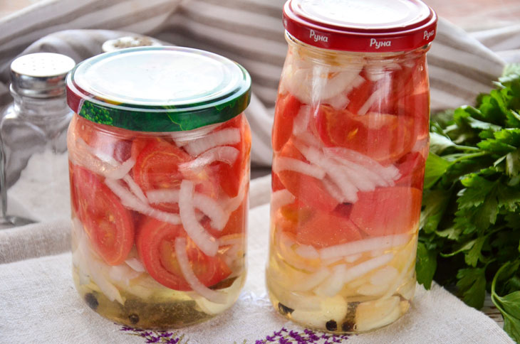 Tomato salad with onions for the winter - will become a favorite snack