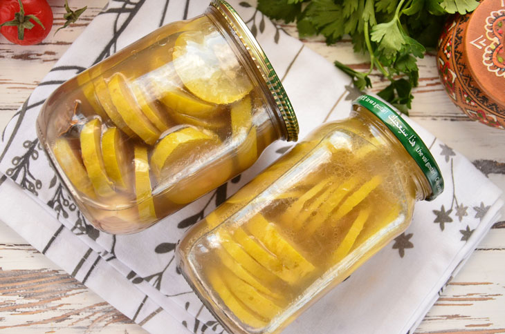 Zucchini marinated for the winter with sterilization - a step by step recipe with a photo