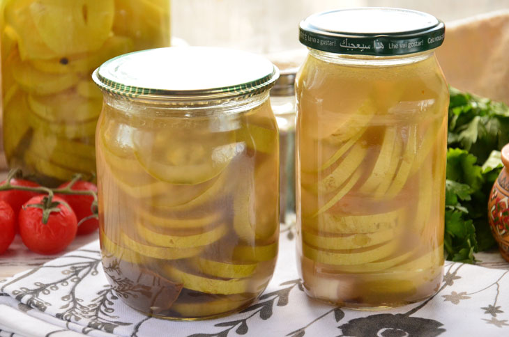 Zucchini marinated for the winter with sterilization - a step by step recipe with a photo