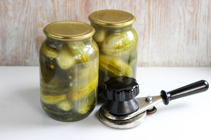 Pickled cucumbers for the winter in liter jars - crispy, like barrel