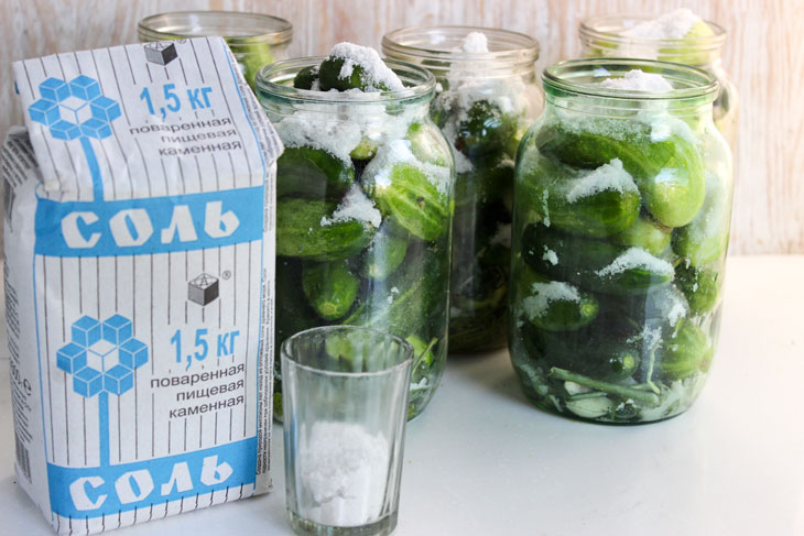 Pickled cucumbers for the winter in liter jars - crispy, like barrel