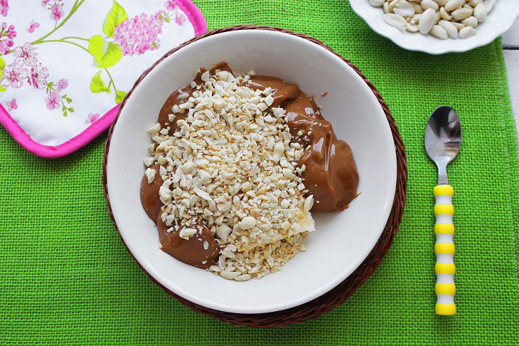 Waffle cake with condensed milk and nuts - quick, simple and incredibly tasty