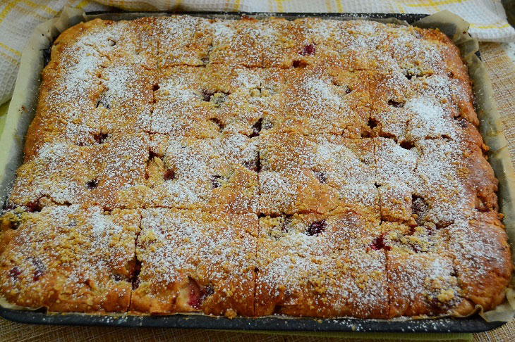 Homemade shortbread pie with apples and cherries - very tasty and fragrant