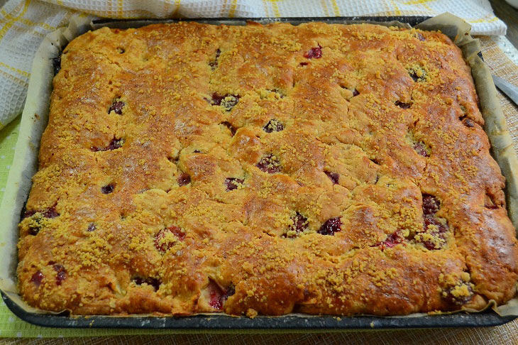 Homemade shortbread pie with apples and cherries - very tasty and fragrant